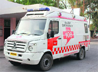 An ambulance belonging to the 108 emergency service in Bathinda.