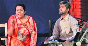 Artistes enact a scene from the play Dhup ka Tukda at Punjab Kala Bhawan in Sector 16, Chandigarh, on Wednesday.