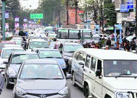 Road ruckus: A traffic jam at Rajpur Road in Dehradun on Wednesday