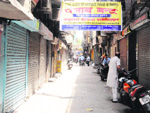 Closed shops in medicine market in Amritsar on Thursday.
