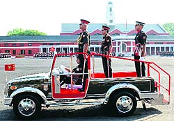 Lt-Gen Manvender Singh, Commandant of the IMA, reviews the parade