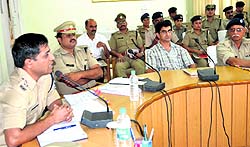 SSP, Haridwar, Sadanand Datey, presides over a meeting of police officers at the CCR Tower in Haridwar on Thursday