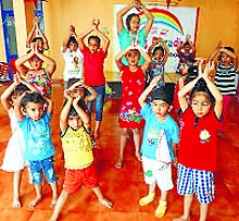 Students take part in a dance activity at Paradise Playway School, Dugri