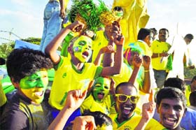 Fans of Brazils football team take out a procession in Bengaluru on Thursday.