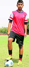 Footballer Chirag Kanwar at a practice session in Chandigarh