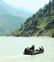 The rescue operation is in progress in the Beas on Friday. 