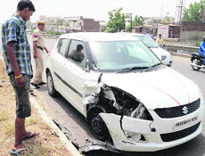 The car that hit the bike of the two youths in Jalandhar on Friday.