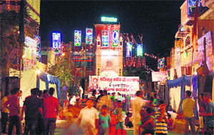 The Kabir temple at Bhargo Camp illuminated on the occasion of the state-level Kabir Jayanti celebrations in Jalandhar on Friday.