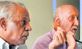 Former Haryana Chief Secretary MG Devasahayam (left) addresses a press meet in New Delhi on Friday.