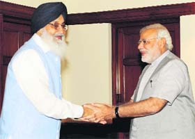 Prime Minister Narendra Modi and Chief Minister Parkash Singh Badal in New Delhi on Friday