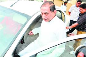 Industrialist Chunni Lal Gaba comes out of the Enforcement Directorate office in Jalandhar on Friday