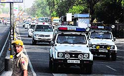 A view of the CMs cavalcade in Bathinda on Saturday