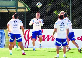 Argentinas Lionel Messi during a training session in Vespasiano, Brazil, on Friday