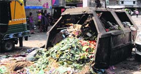 garbage overflows from a container in Amritsar