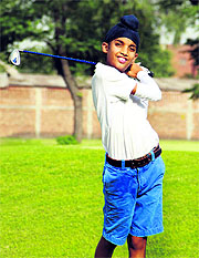 Zorawar Singh during a practice session at a golf course in Jalandhar.