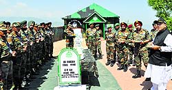 Defence Minister Arun Jaitley with Army Chief Gen Bikram Singh during a visit to forward areas along the Line of Control in the Uri sector on Sunday
