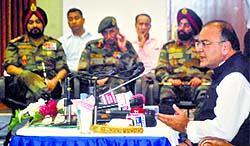 Defence Minister Arun Jaitley addresses a press conference in Srinagar on Sunday
