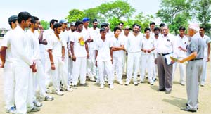 Selectors address the players during the trials held to select probables for the Inter-District Cricket Tournament for Katoch Shield.