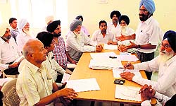 Members of the Freedom Fighters and Welfare Society during a meeting in Bathinda on Monday