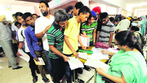 A huge rush of applicants at Government Model Senior Secondary School in Chandigarh on Monday.
