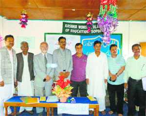 The elected office-bearers of the Adbee Markaz Kamraz, a federation of literary and cultural organisations of Kashmir, in Srinagar on Monday.