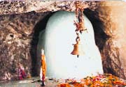 A file photo of the Shivalinga at the Amarnath cave shrine