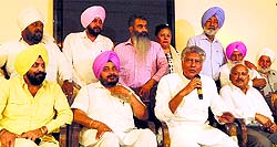 Congress legislators at a meeting of the Congress Legislature Party at Punjab Bhawan in Chandigarh on Monday