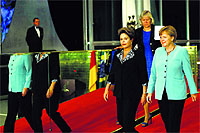 Germanys Chancellor Angela Merkel with Brazils President Dilma Rousseff after a news conference in Brasilia on Sunday. 