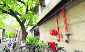 Fire safety equipment was recently installed in the Administrative Block of Panjab University, Chandigarh