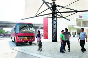 A bus inside the Zirakpur bus stand on Tuesday.