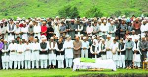 Chief Minister Omar Abdullah at the funeral of Congress leader Choudhary Mohammad Aslam at Lassana in Surankote on Tuesday. 