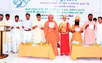 Saints, legislators, political representatives and social activists at Divya Sewa Prem Mission in Haridwar on Tuesday take a pledge to conserve the ecology of the Himalayan belt and maintain the sanctity of the Ganga. 