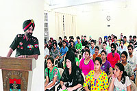 An Army officer addresses students in Jalandhar.