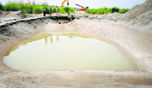 A well where the sand was dumped in Ludhiana on Wednesday.