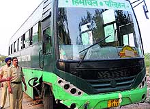 The HRTC bus under which its driver was crushed in Sector 49, Chandigarh, on Thursday
