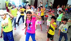 Children take part in a summer camp at the AKSIPS-41 in Chandigarh on Thursday