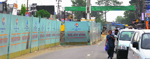 A traffic jam due to an under-construction flyover at Ballupur Chowk in Dehradun on Thursday.