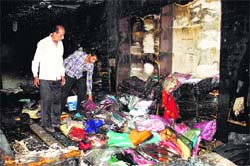 The showroon that was gutted in Jalandhar on Thursday.