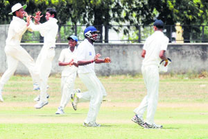 A match in progress during the Dhruv Pandove Cricket Tournament at the PAU in Ludhiana.