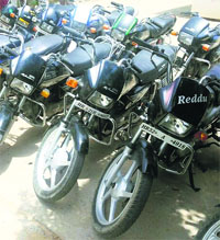 Stolen motorcycles recovered from the accused in Hisar.