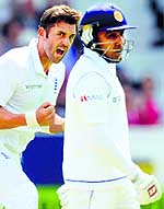 Englands Liam Plunkett celebrates after dismissing Sri Lankas Mahela Jayawardena