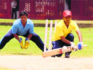 Players in action during the second Inter-Zonal Cricket Tournament for the Blind at Doon School in Dehradun on Saturday. 