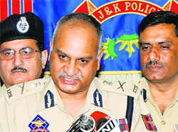 Director General of Police K Rajendra addresses mediapersons in Jammu on Saturday.