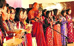 Students at the MIMC Girls Hostel, Ramgarh, with Bhikku Sanghsena