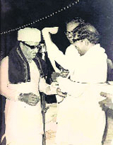 MGR with his friend Karunanidhi. A file photograph