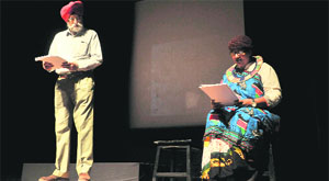 Artistes enact a scene from the play, Mungu Comrade, at Punjab Kala Bhawan, Sector 16, Chandigarh, on Sunday
