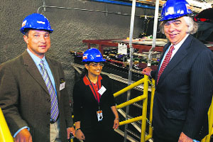 PhD scholar Kuldeep Kaur (centre) with US Secretary of Energy, Dr Ernest Moniz (right) and Prof Mark Messier (left) at Fermilab near Chicago in USA. 