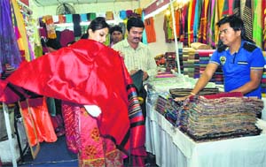 Range of fabrics available at the exhibition