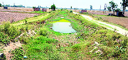 A dried up canal in Ajnala; (right) a tube well that has been lying defunct for years