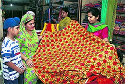 A sale underway at Phulkari Emporium at Jyoti Chowk in Jalandhar on Monday.